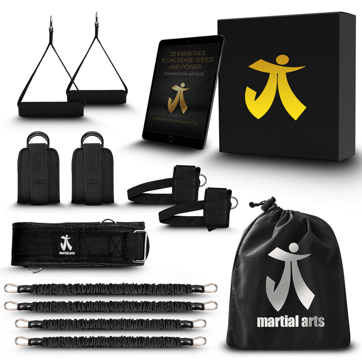 "Set of full body resistance bands with varying levels of resistance and premium box"