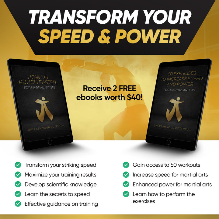 "2 free ebooks which with punch speed and power and come with the resistance bands"