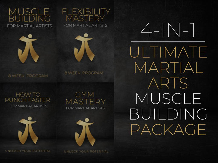 "The 4 ebooks included in the muscle building package for martial artists"